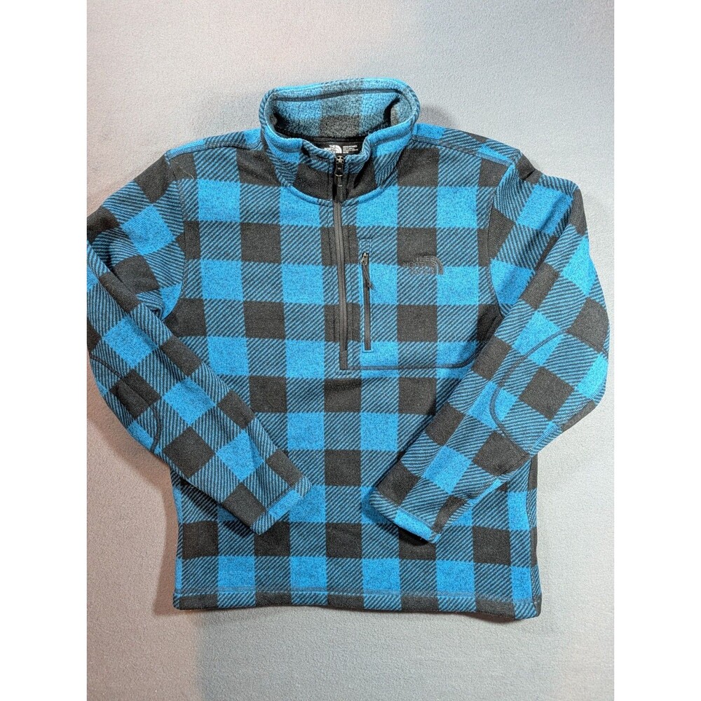 The North Face Men’s M Blue Black Buffalo Plaid Fleece 1/4 Zip Pullover Jacket
